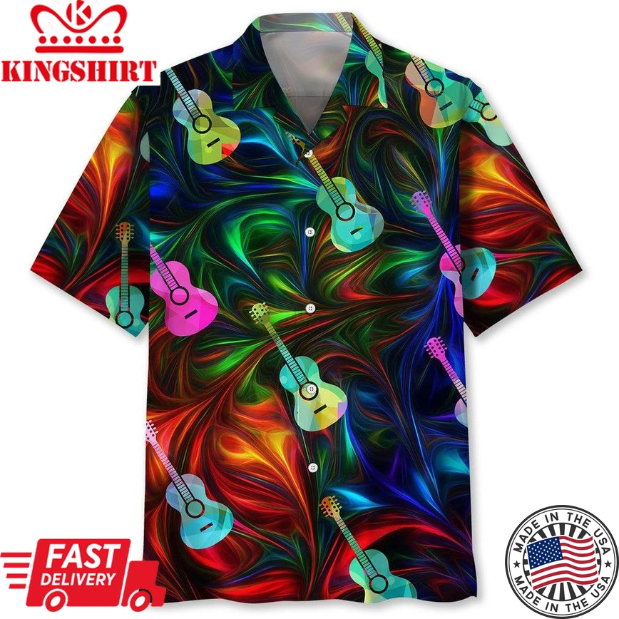 Green Tropical Guitar Trendy Hawaiian Shirt: Musical Vibes in Paradise