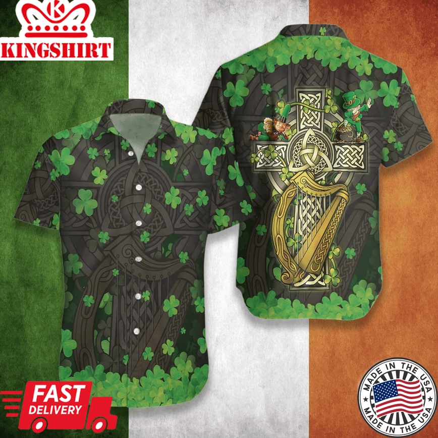 Green Tropicale: Hawaiian Shirt with Irish Saint Patrick's Day Design