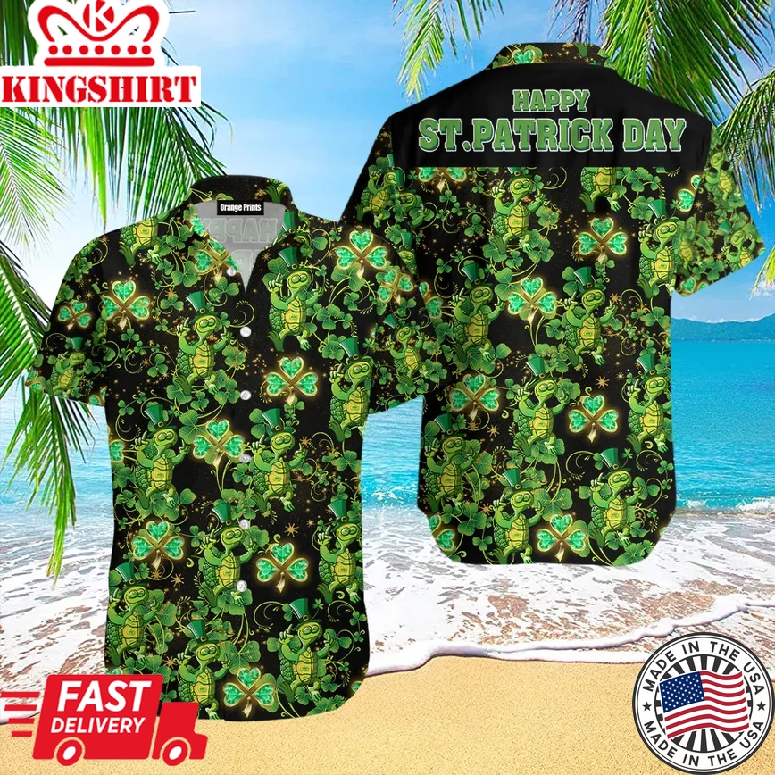 Green Turtle Happy St Patrick Day Trendy Hawaiian Shirt For