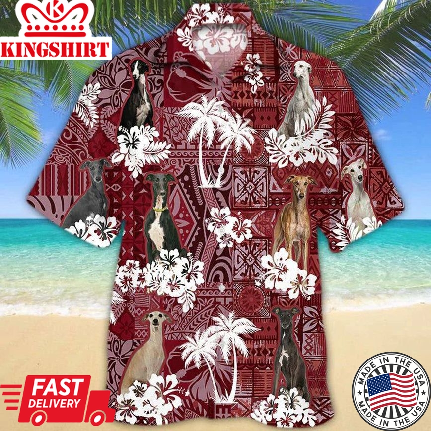 Greyhound Red Hawaiian Shirt, Gift For Dog Lover Shirts, Men's Hawaiian Shirt, Summer Hawaiian Aloha Shirt