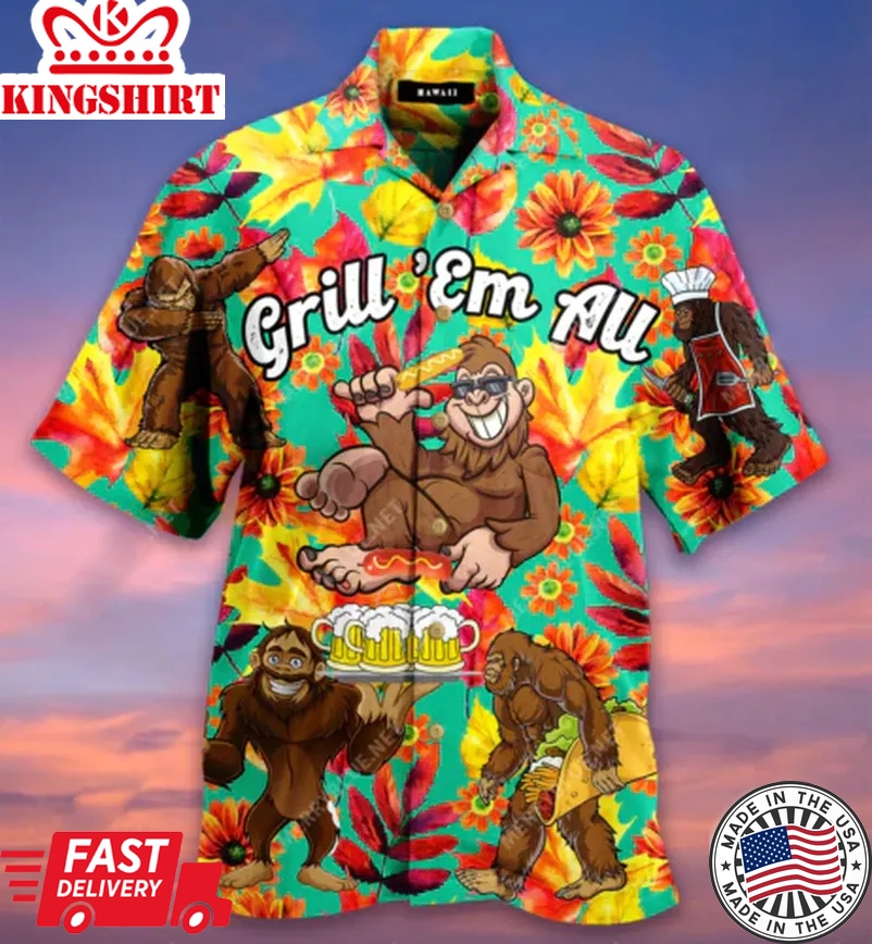 Grill Em All Funny Barbecue Trendy Hawaiian Shirt