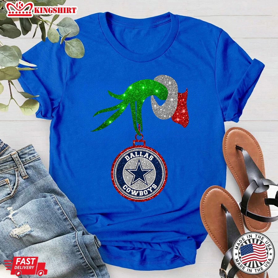 Grinch Hand Holding Dallas Cowboys Christmas T-Shirt