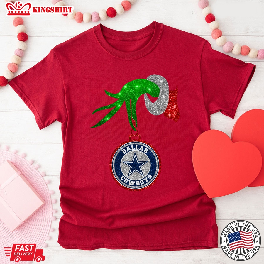 Grinch Hand Holding Dallas Cowboys Christmas T-Shirt