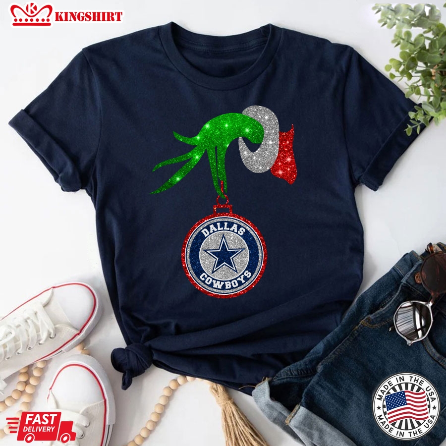 Grinch Hand Holding Dallas Cowboys Christmas T-Shirt