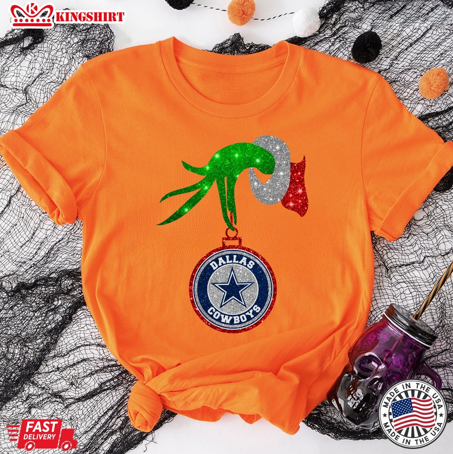 Grinch Hand Holding Dallas Cowboys Christmas T-Shirt