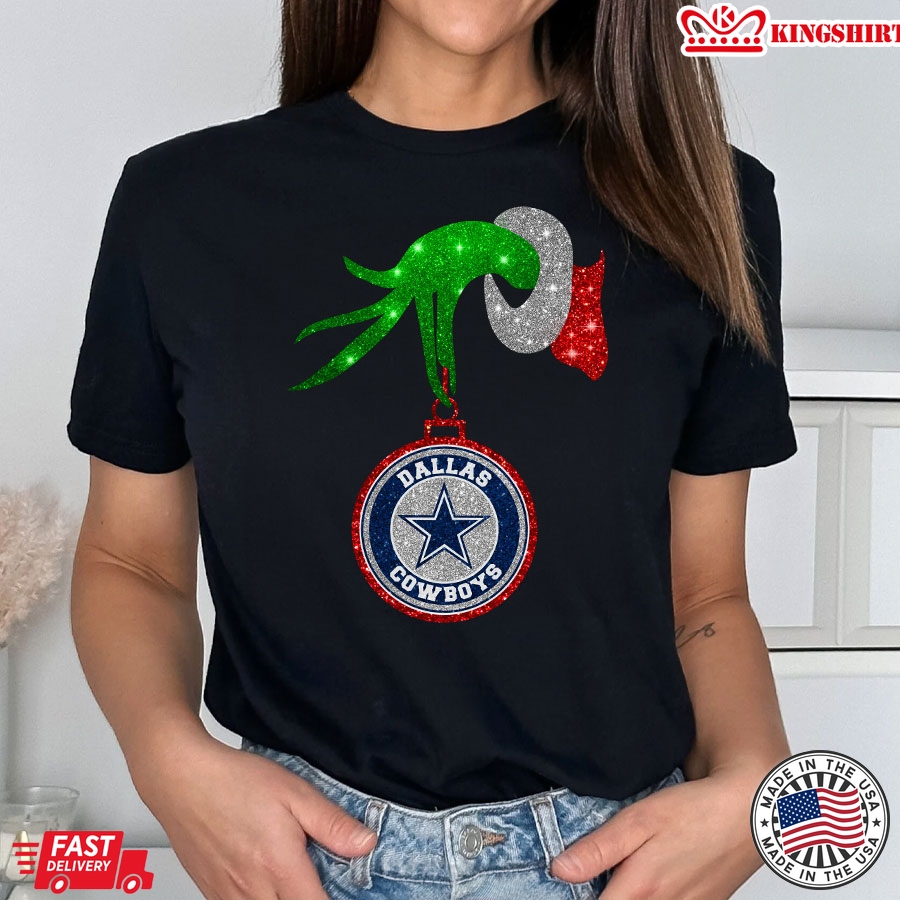 Grinch Hand Holding Dallas Cowboys Christmas T-Shirt