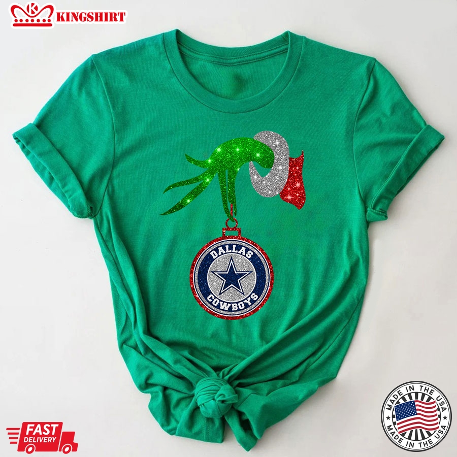 Grinch Hand Holding Dallas Cowboys Christmas T-Shirt