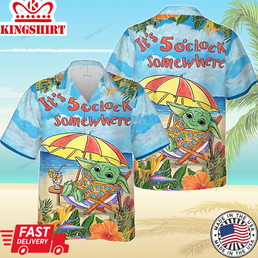 Grogu Its 5 Oclock Somewhere Hawaiian 3D Shirt