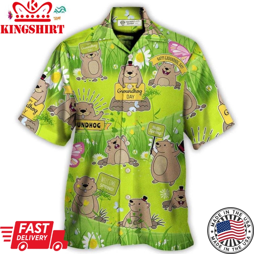 Groundhog Day Happy Spring With Flowers Hawaiian Shirt