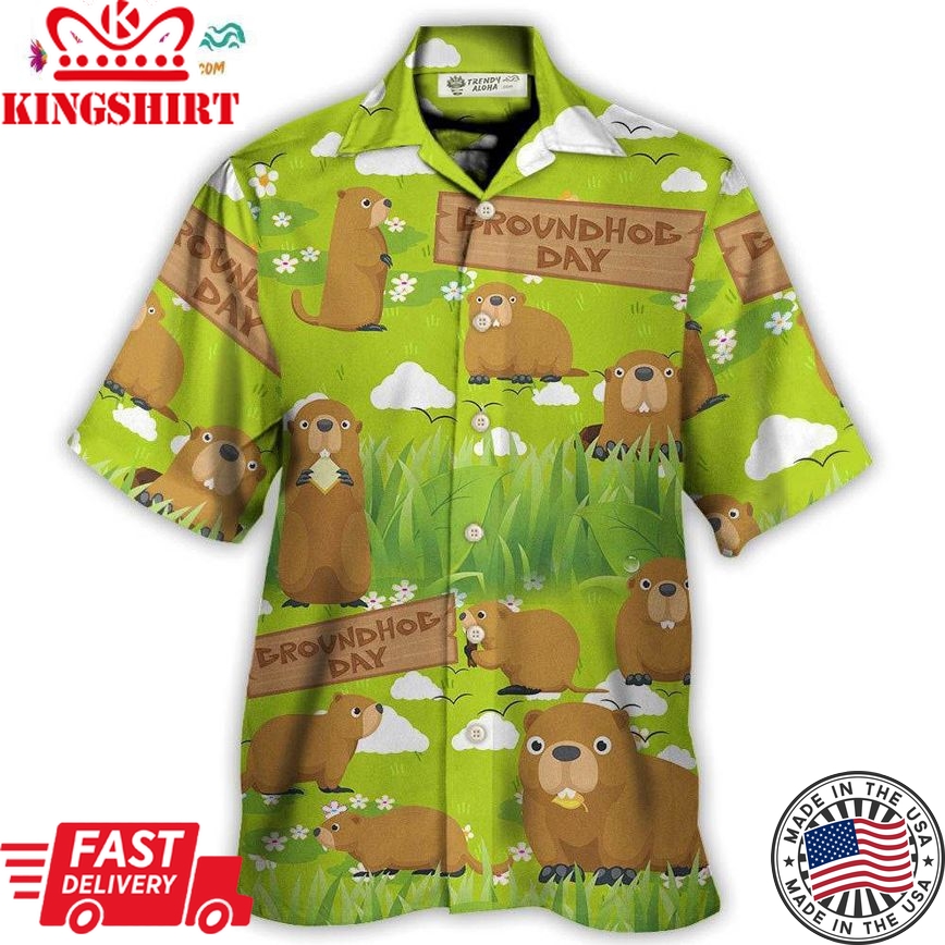 Groundhog Happy Day With Grass Flowers Garden Hawaiian Shirt