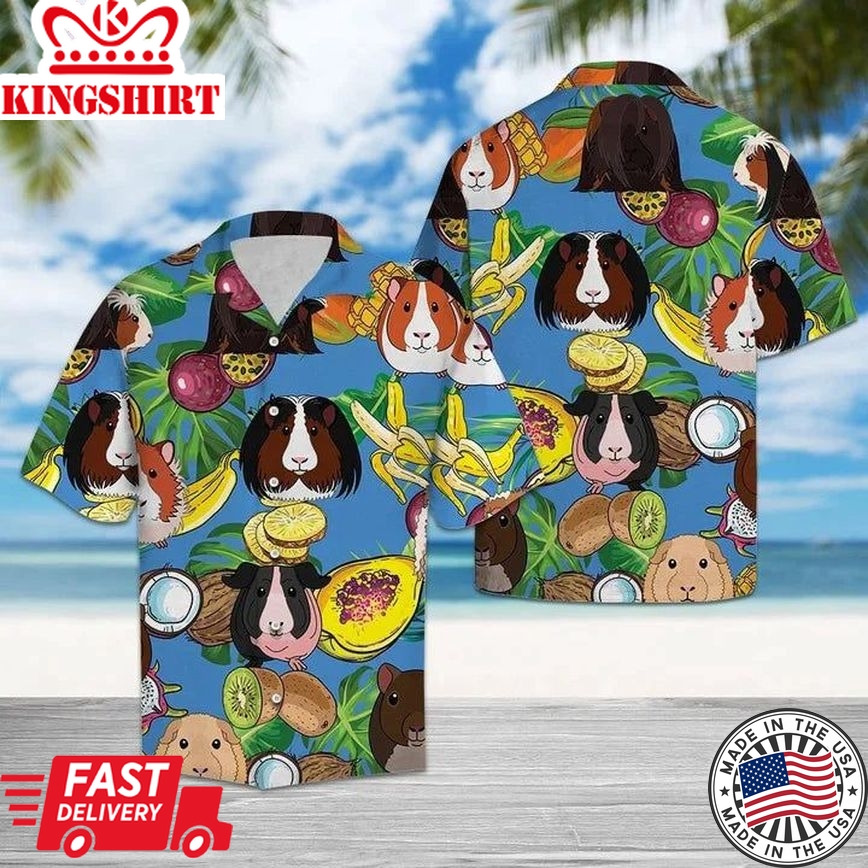 Guinea Pig Love Fruit On Blue Hawaiian Shirt