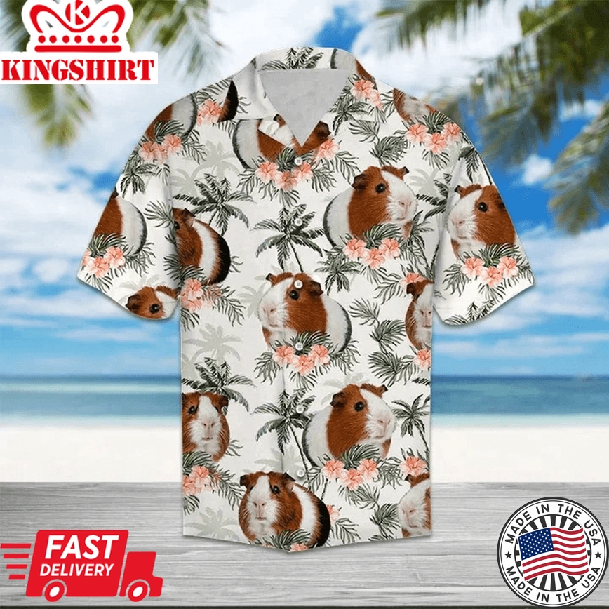 Guinea Pig With Flowers And Leaves Hawaiian Shirt, Summer Short Sleeve Hawaiian Aloha Shirt