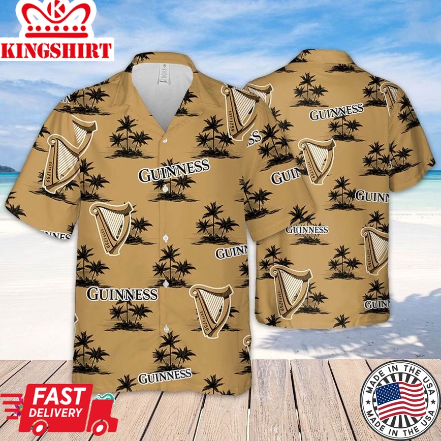 Guinness Hawaiian Coconut Island Pattern Hawaiian Beer Lover Shirt, Classic Flowers Beer Aloha Shirt