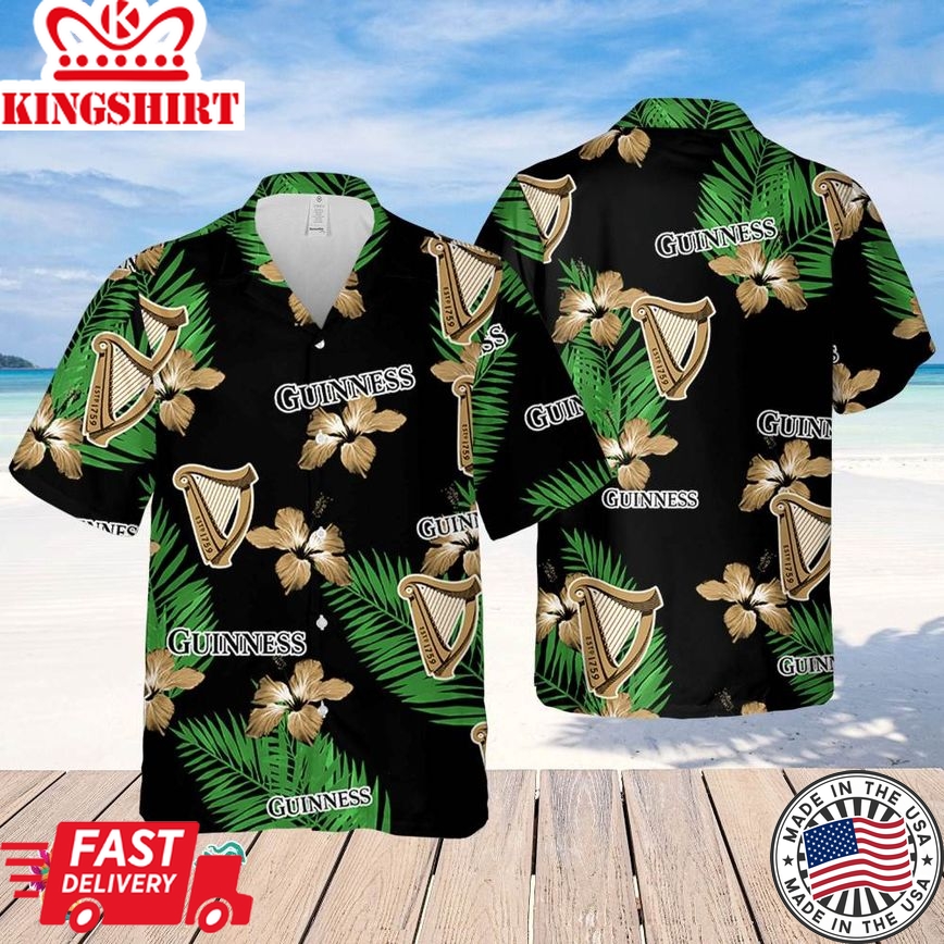 Guinness Hawaiian Hibiscus Flower Pattern,Tropical Beach Shirt, Hawaiian Flower Shirt, Hawaiian Beer Shirt