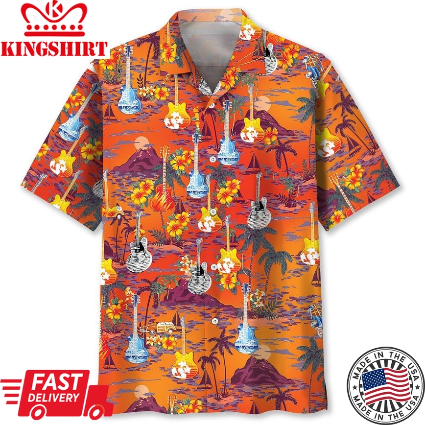 Guitar Beach Trendy Hawaiian Shirt