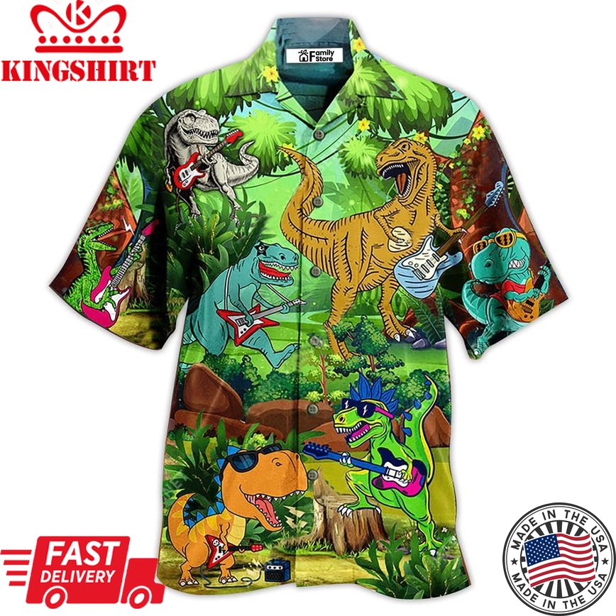 Guitar Dinosaur Play Guitar Like A Star Hawaiian Shirt