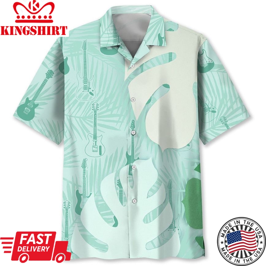 Guitar Green Tropical Trendy Hawaiian Shirt