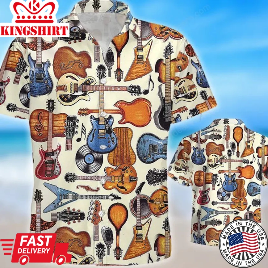 Guitar Guitar Bling Trendy Hawaiian Shirt, Summer Gift, Trendy Hawaiian Shirts For Men, Aloha Beach Shirt