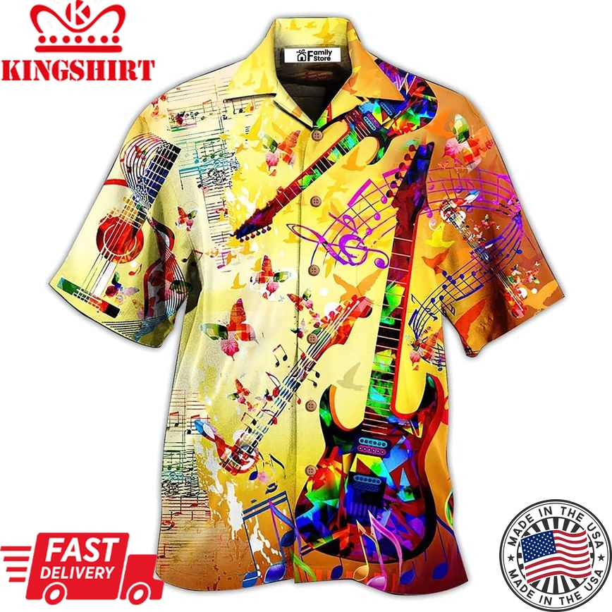 Guitar Love Butterfly Hawaiian Shirt