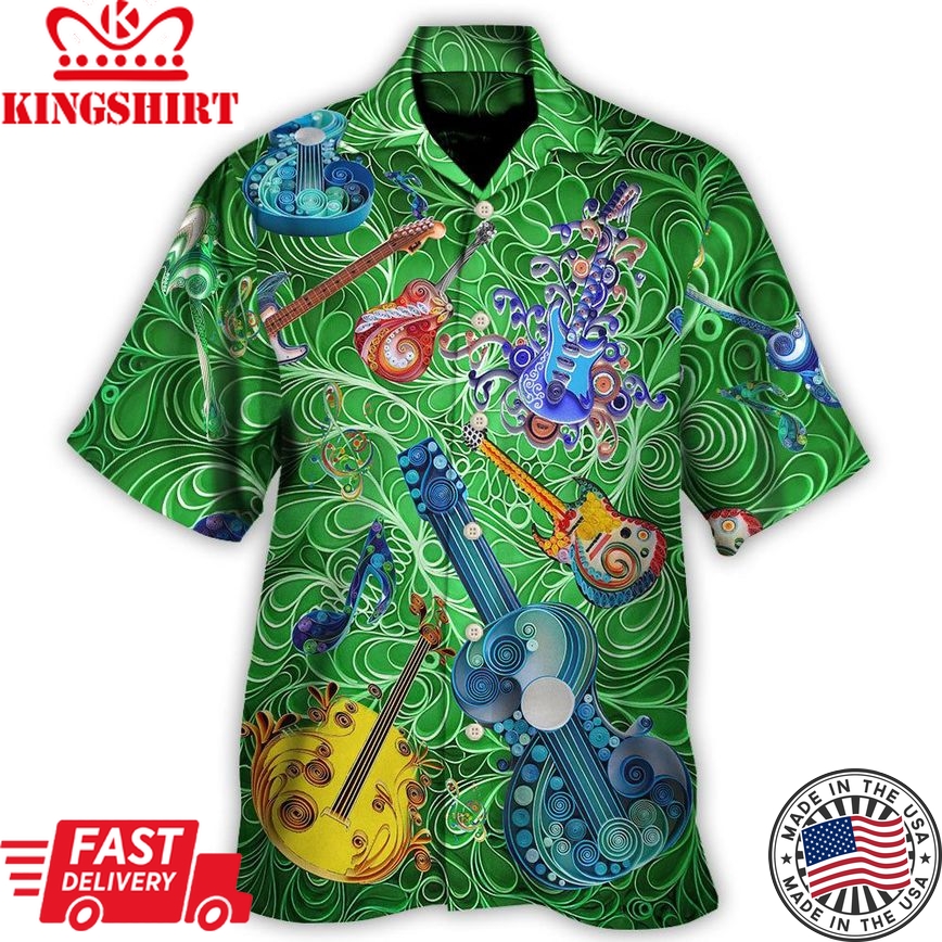 Guitar Love Green Hawaiian Shirt