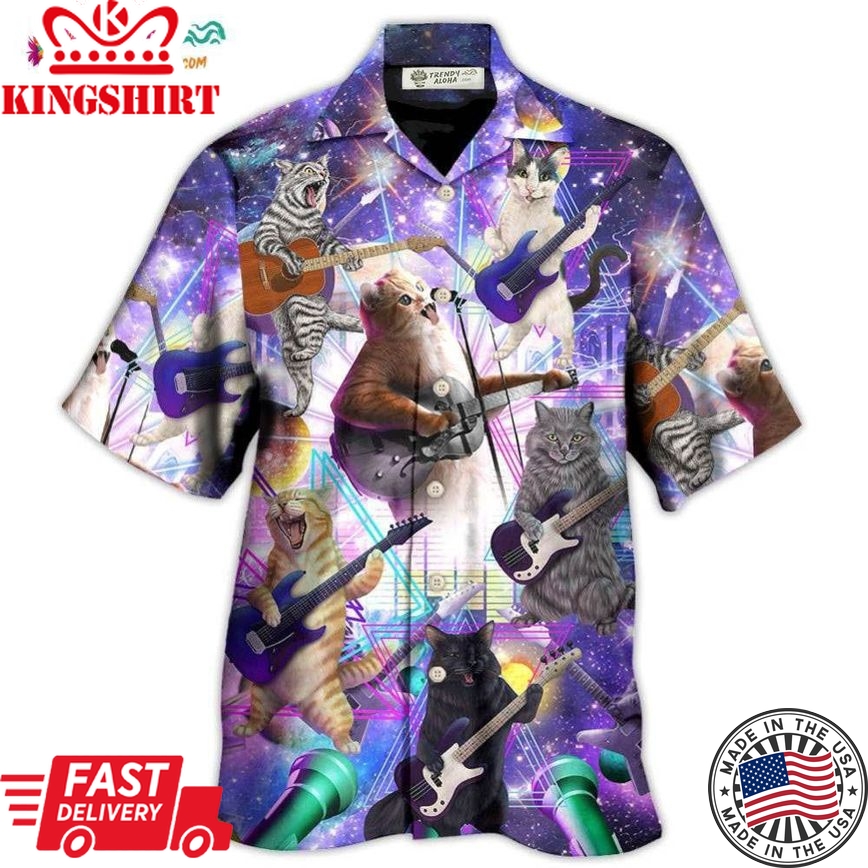 Guitar Music Cat Playing Guitar And Galaxy Hawaiian Shirt