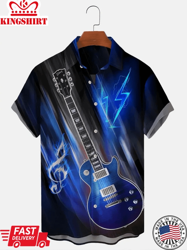 Guitar Music Men's Trendy Hawaiian Shirt, Gift For Guitar Lover