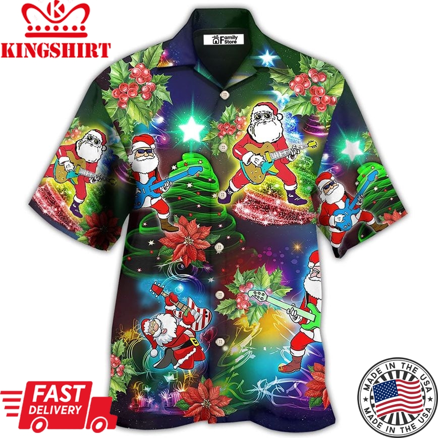 Guitar Music Santa So High Christmas Hawaiian Shirt