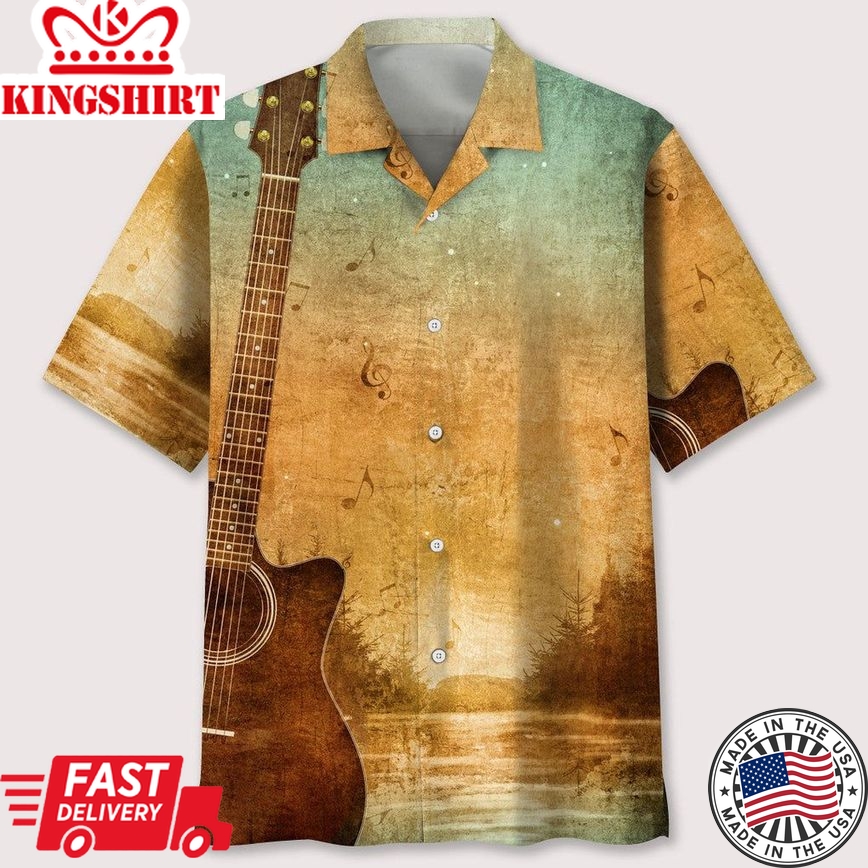 Guitar Old Paper Texture Trendy Hawaiian Shirt