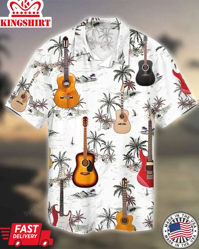 Guitar - Palm Tree Tropical Hawaiian Shirt, Summer Gift, Hawaiian Shirts For Men, Aloha Beach Shirt