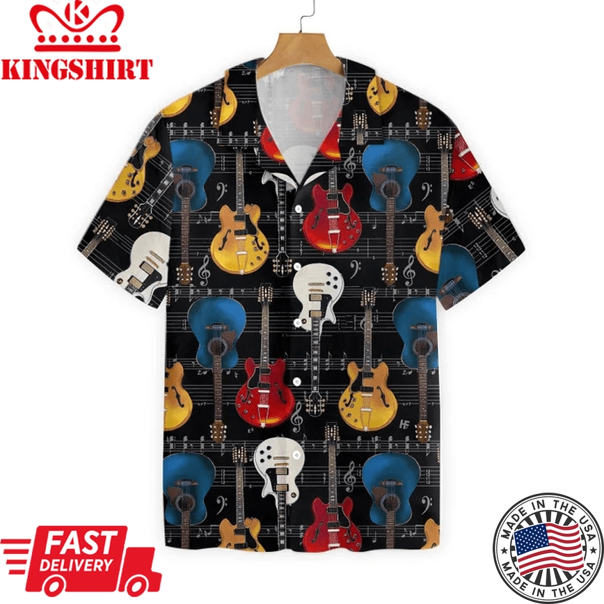 Guitar Pattern Trendy Hawaiian Shirt For Men And Women