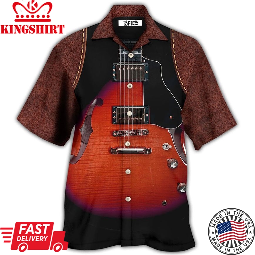 Guitar Red Vintage Leather Hawaiian Shirt