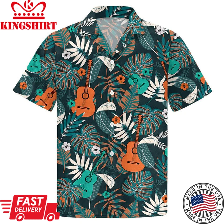 Guitar Trendy Hawaiian Shirt, Summer Gift, Trendy Hawaiian Shirts For Men, Aloha Beach Shirt, Trendy Hawaiian Shirt For Summer