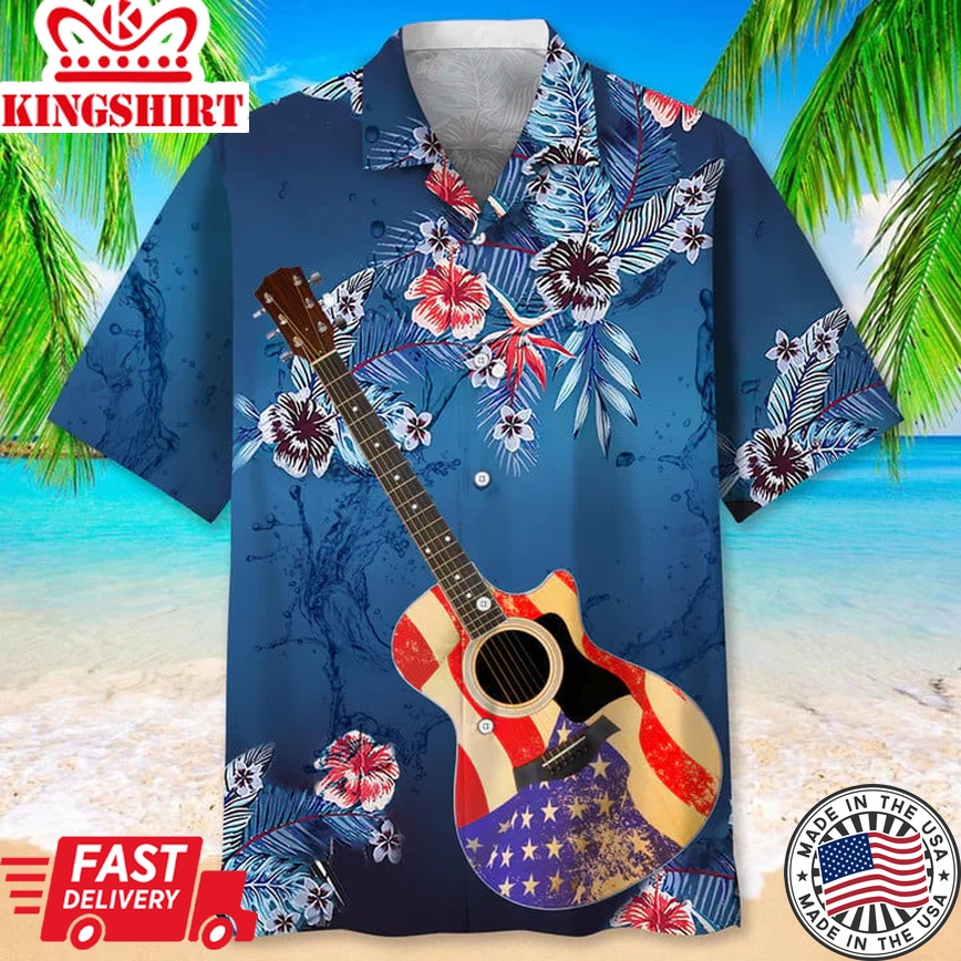 Guitar Usa Flag Nature Trendy Hawaiian Shirt For Men And Women, Guitar Player Shirt, Gift For Guitarist, Guitarist T-Shirt, Guitar Player Gift