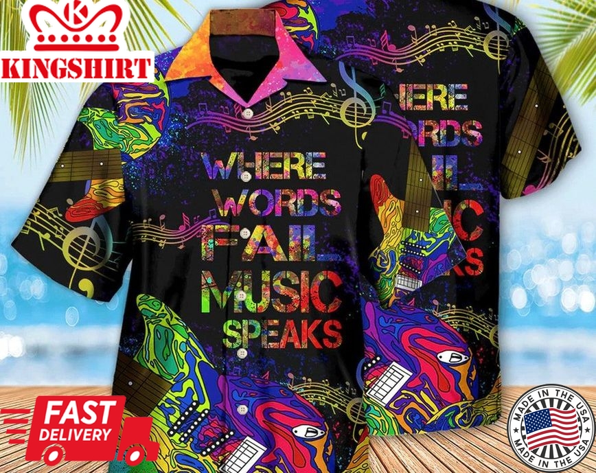 Guitar Where Music Speaks - Trendy Hawaiian Shirt, Tropical Hawaii Shirt, Aloha Short Sleeve Button Down, Hawaiian Set Gift, Funny Trendy Hawaiian Shirt.