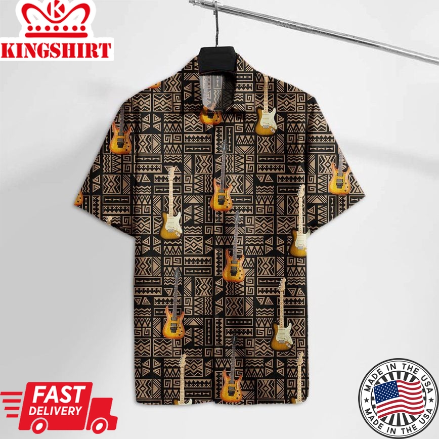 Guitars Hawaiian Shirt Electric Guitars Brown Pattern Music Hawaii Tshirt