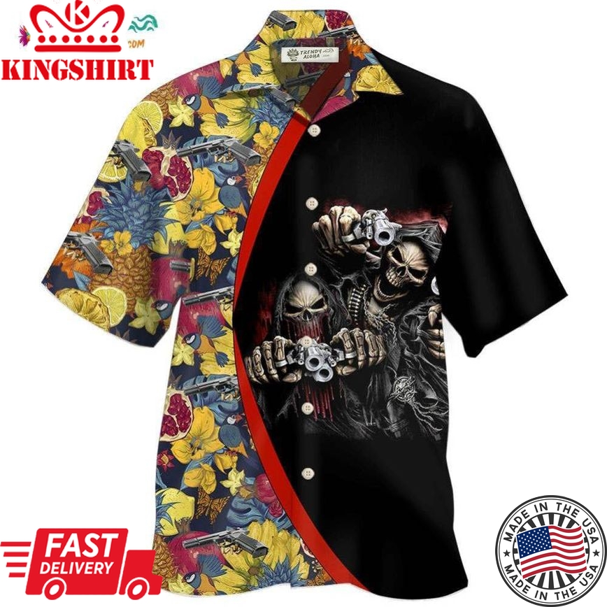 Gun Skull Hand Tropical Gun In Death Hawaiian Shirt