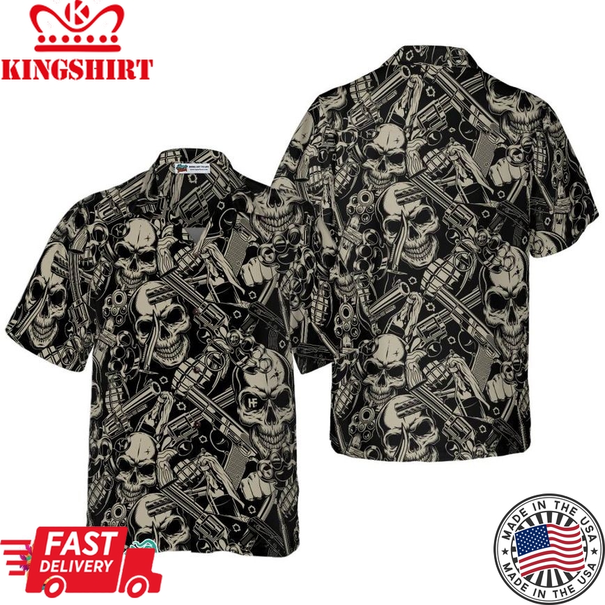 Guns And Skulls Pattern Hawaiian Shirt