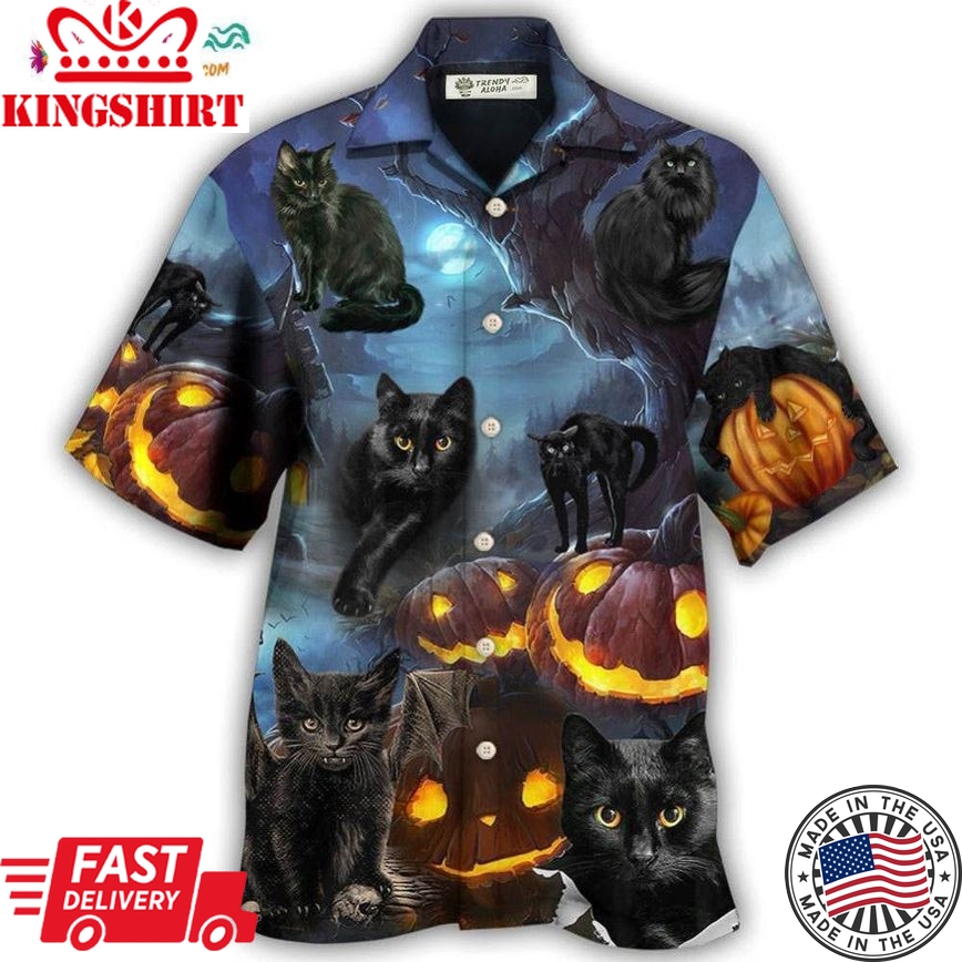 Halloween Black Cat Dark Night Style Hawaiian Shirt