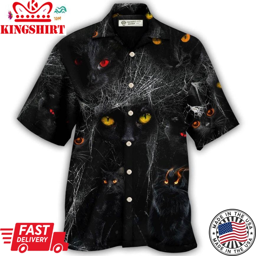 Halloween Black Cat In The Dark Hawaiian Shirt