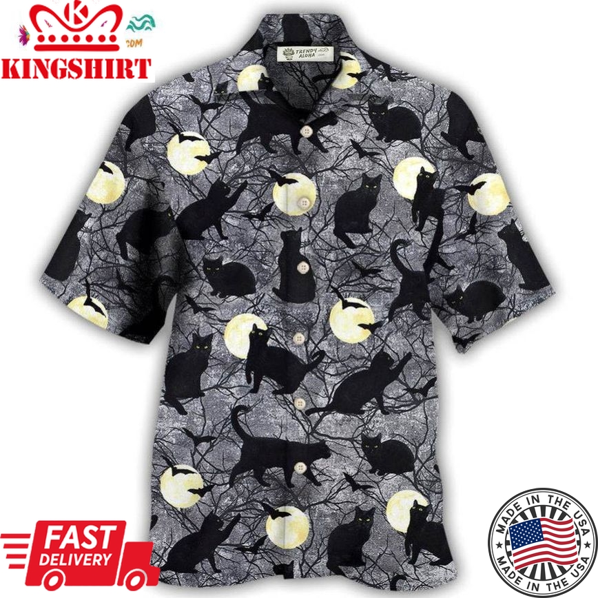 Halloween Black Cat Pattern Hawaiian Shirt