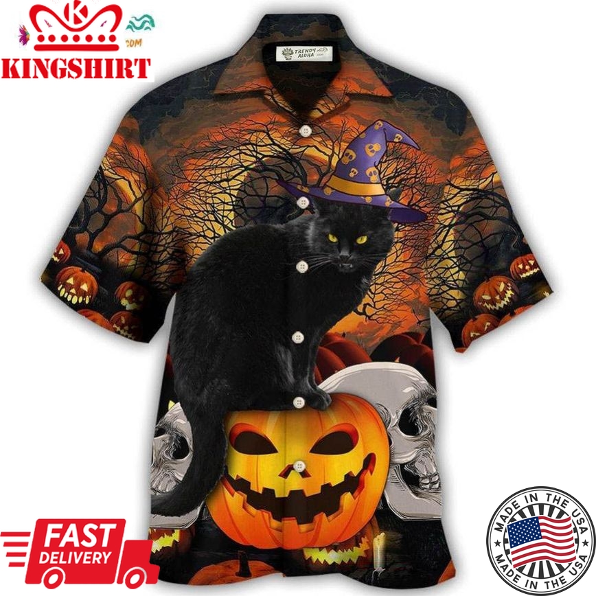 Halloween Black Cat Scary Pumpkin Hawaiian Shirt