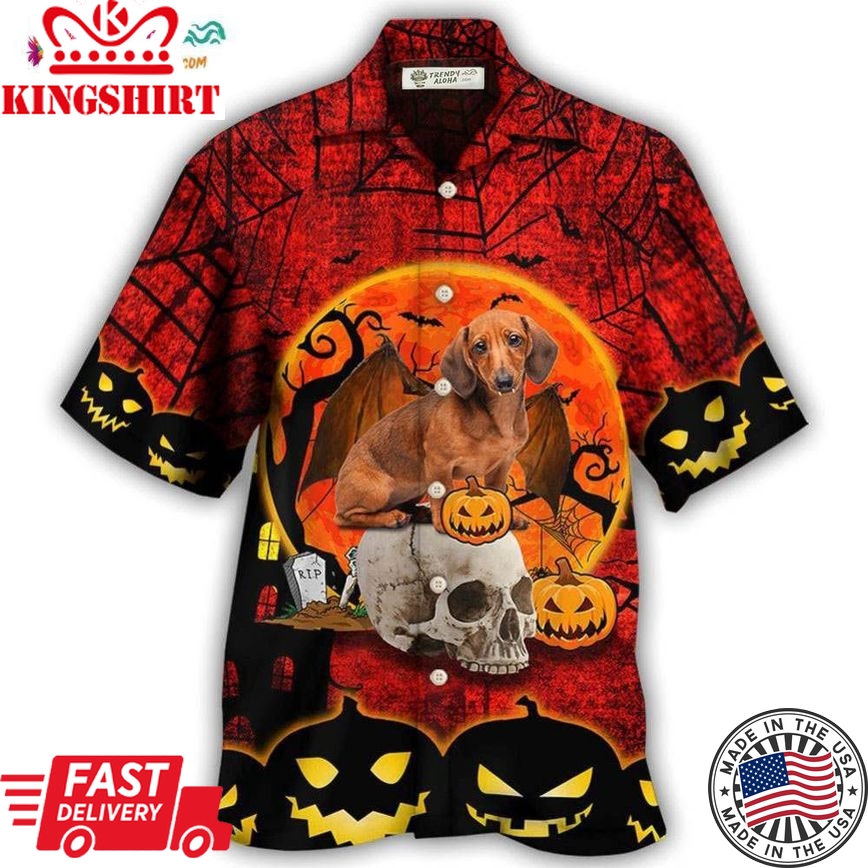 Halloween Dachshund Pumpkin Scary Red Hawaiian Shirt