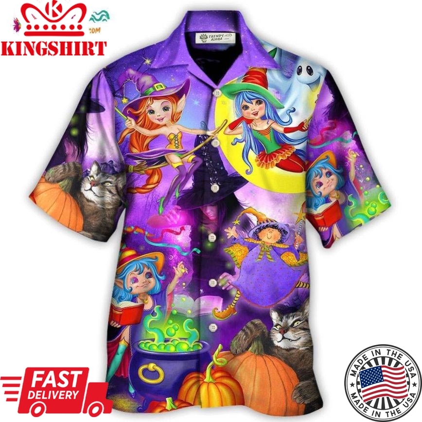 Halloween Funny Witch Ghost Cute Boo In The Magic Forest Art Style Hawaiian Shirt