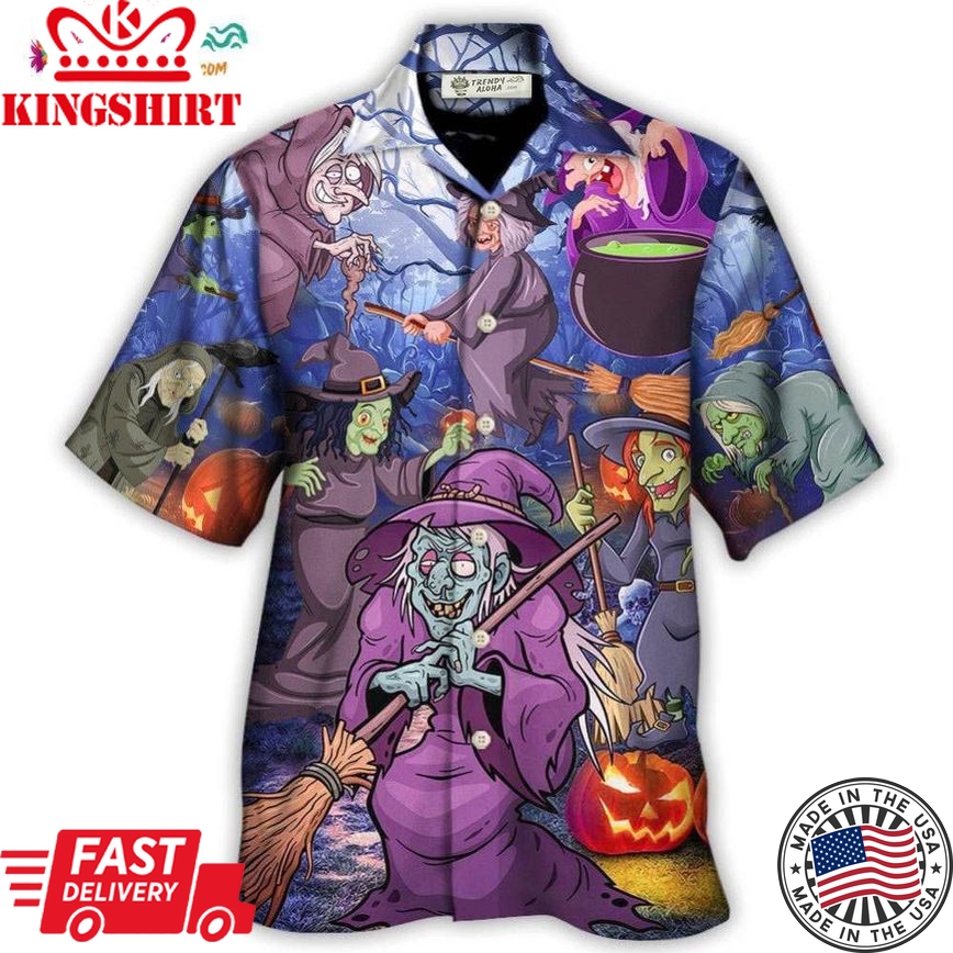 Halloween Funny Witch Pumpkin In The Magic Forest Hawaiian Shirt