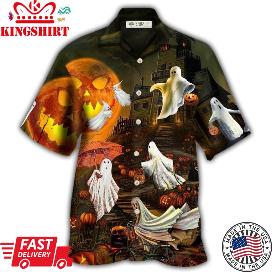 Halloween Ghost Cute With Moon Hawaiian Shirt