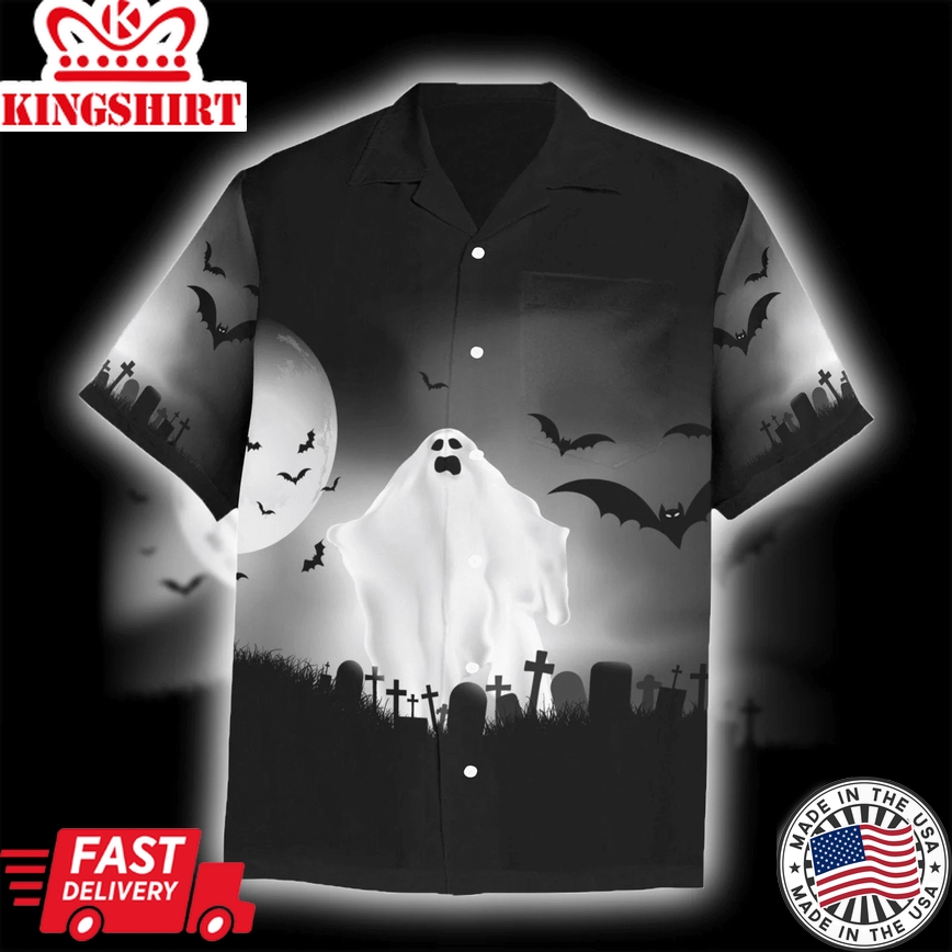 Halloween Ghost Trendy Hawaiian Shirt, Unisex Print Aloha Short Sleeve Casual Shirt