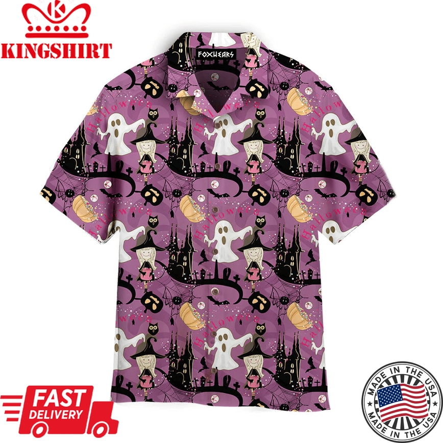 Halloween Is Here Purple Pattern Aloha Trendy Hawaiian Shirts