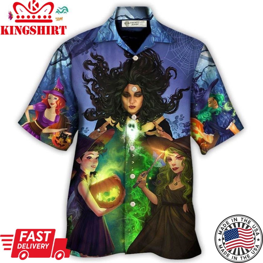 Halloween Magic Witch Ghost In The Dark Forest Art Style Hawaiian Shirt