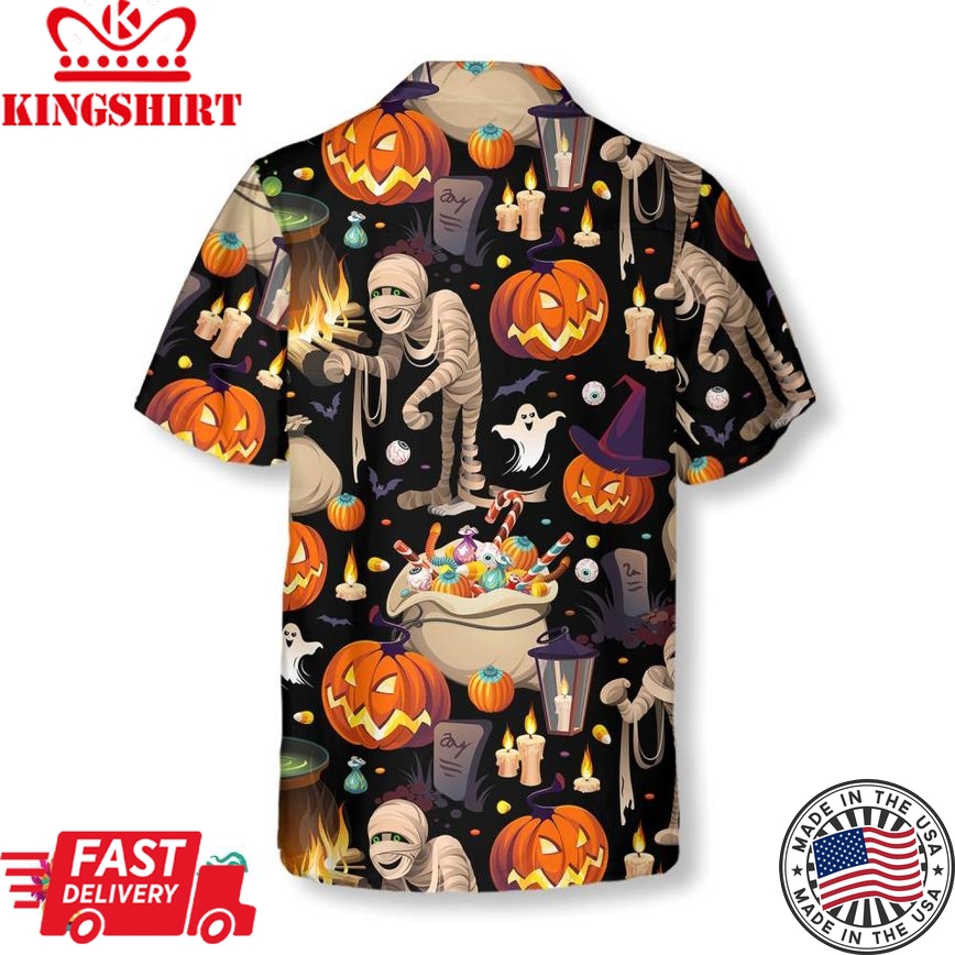 Halloween Mummy And Bags Of Sweets Hawaiian Shirt