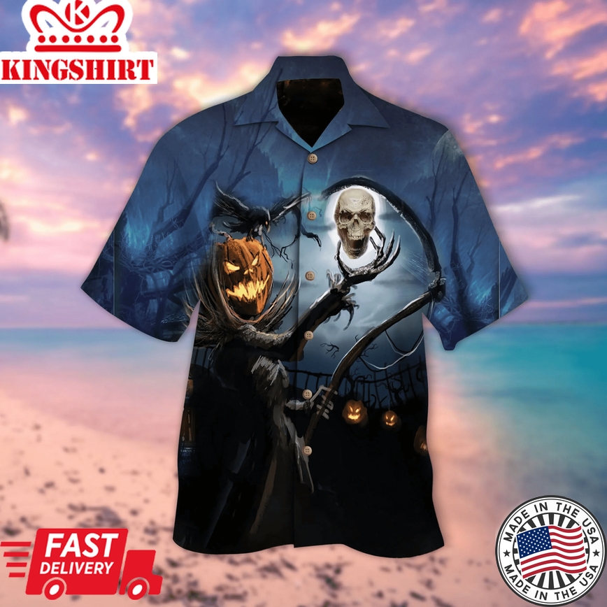 Halloween Night Skull Trendy Hawaiian Shirt, Skull Lover Trendy Hawaiian Shirt For